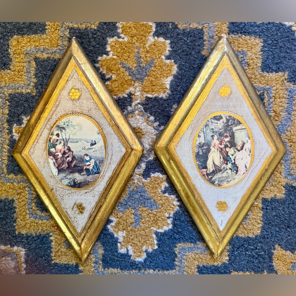 Set of two Vintage Florentine Gilded Wood Plaques